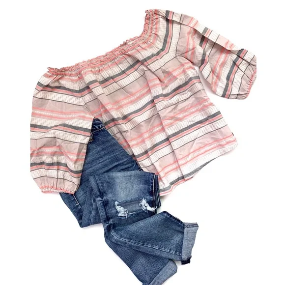 | aeo • striped off the shoulder top • small | - Picture 3 of 6